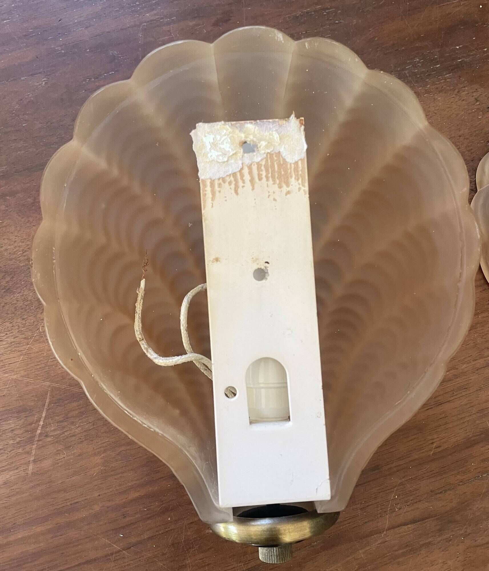 Pair of shell wall lights in frosted glass in Art Deco style.