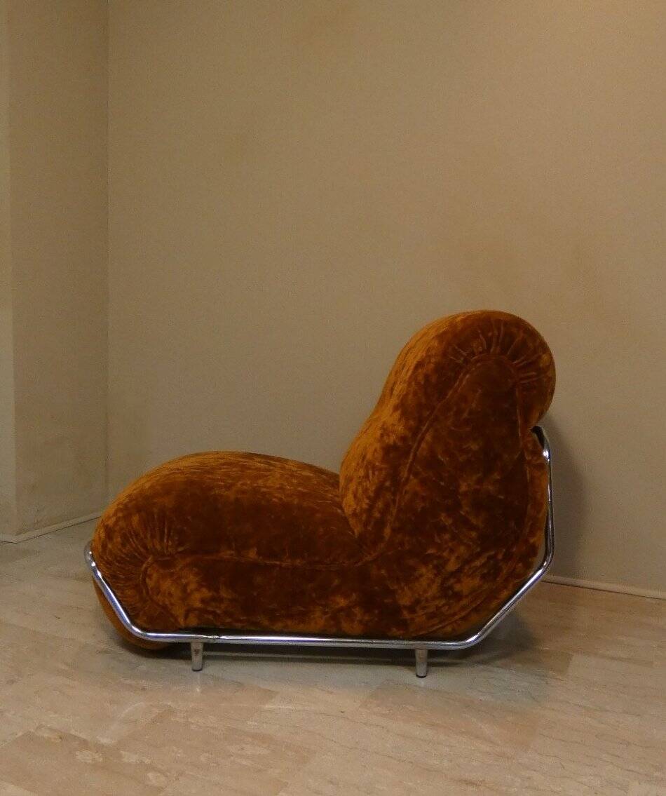 Modular three-seater sofa in steel and velvet, Adriano Piazzesi, 1970