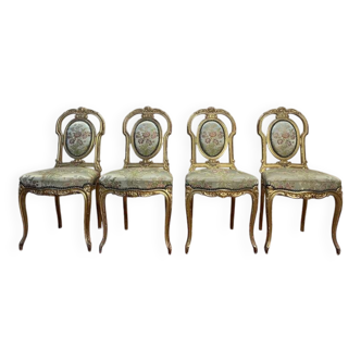 Suite de 4 chaises en bois doré Napoléon III