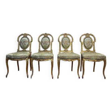 Set of 4 Napoleon III gilded wooden chairs