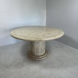 Midcentury Round tessellated stone and brass diningtable