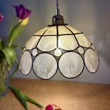 Vintage mother-of-pearl and brass lampshade pendant light