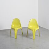 Pair of yellow fiberglass tripod chairs by Walter Frey, circa 1968