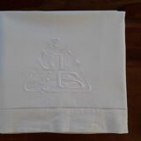 Drap ancien  lin blanc monogramme JG art déco