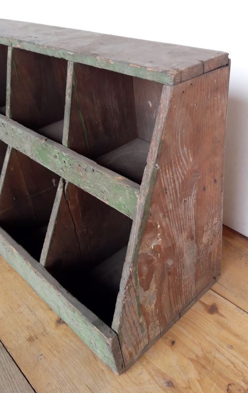 Locker, old workshop shelf in wooden compartments