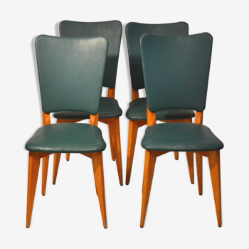 Série de 4 chaises années 60 skaï vert