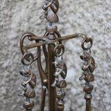 Brass fireplace servant with pair of cast iron pegs with vintage brass ball year 60