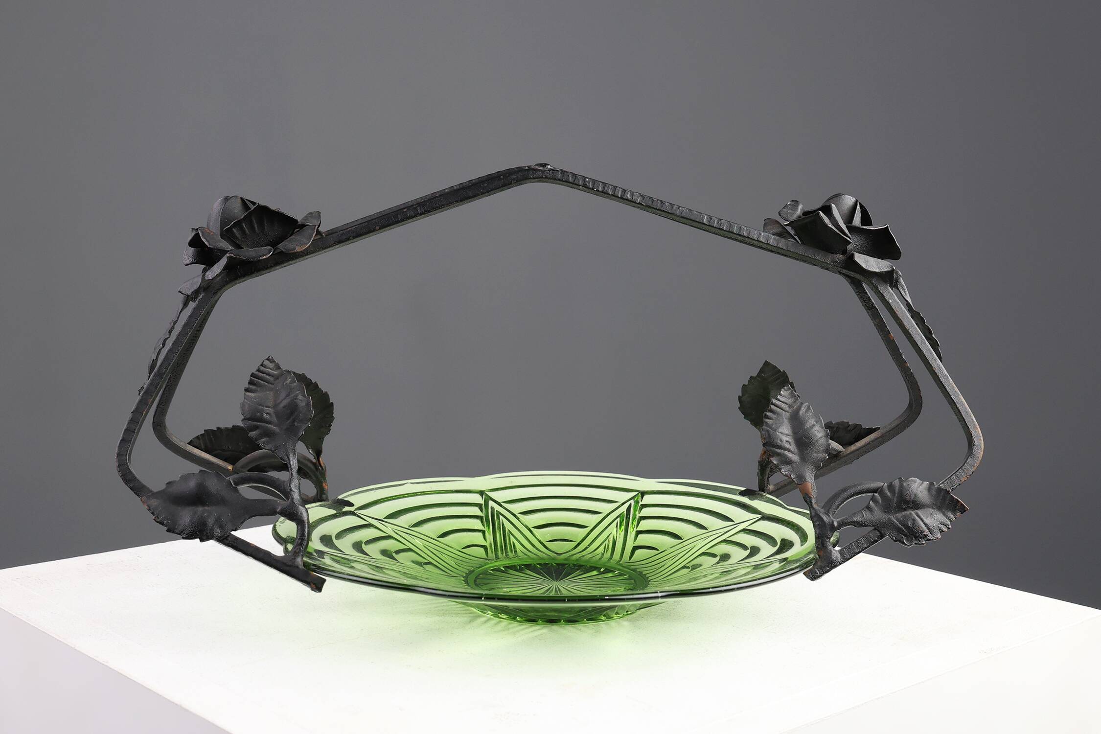 Glass and metal Art Deco Fruit Bowl, France 1920s