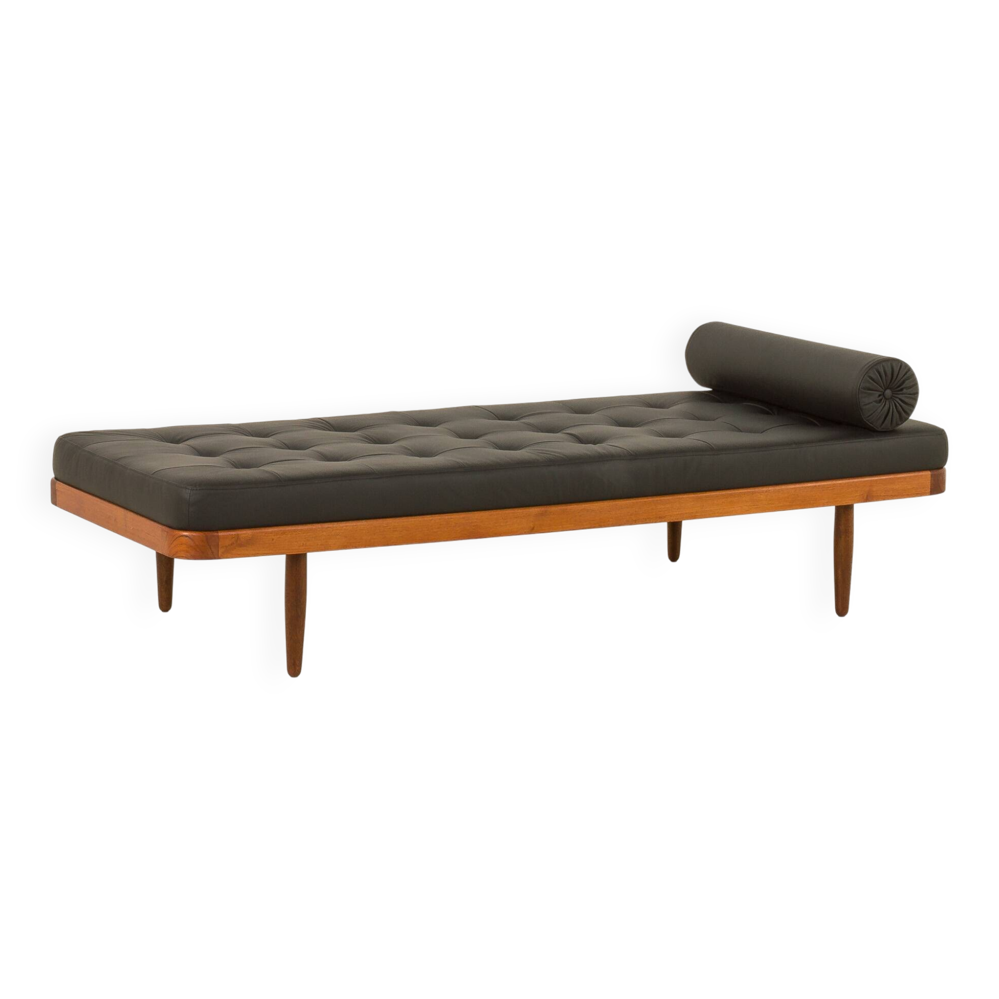 Danish vintage teak daybed in black leather | mid century modern | 1960s