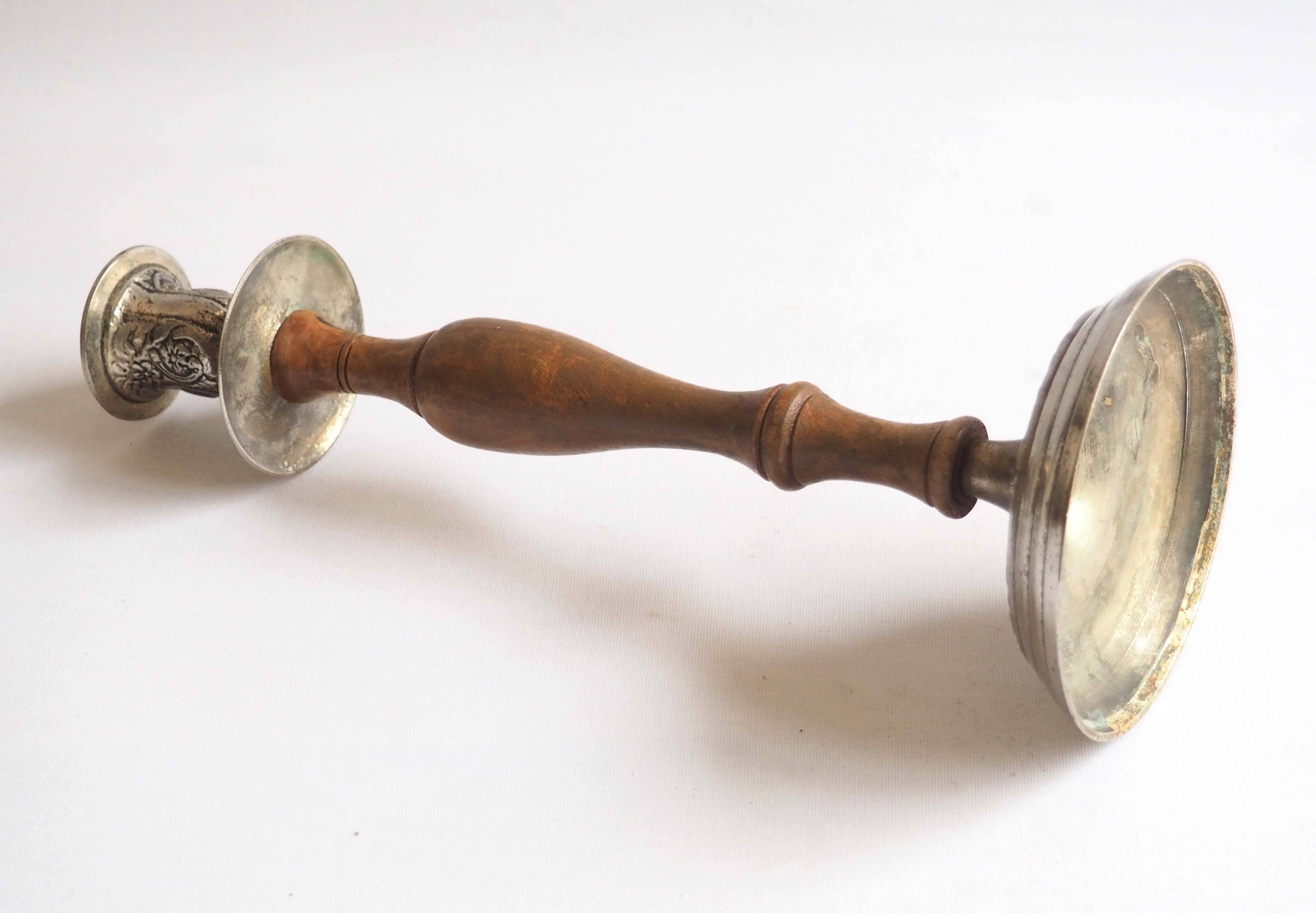 Sculpted wood and metal candle holder