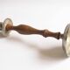 Sculpted wood and metal candle holder