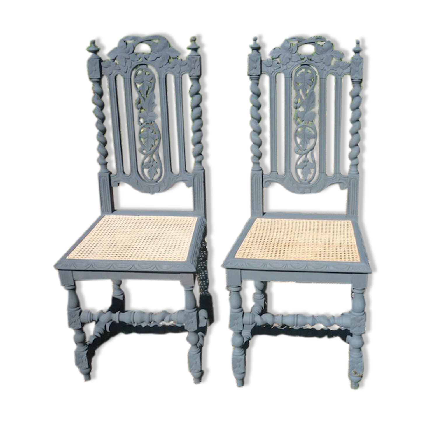 Paire de 2 chaises sculptées néo-renaissance Henri II