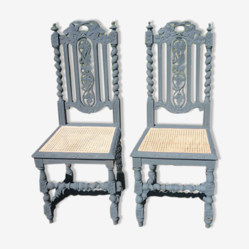 Paire de 2 chaises sculptées néo-renaissance Henri II