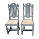 Pair of 2 carved neo-Renaissance Henri II chairs