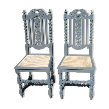 Paire de 2 chaises sculptées néo-renaissance Henri II