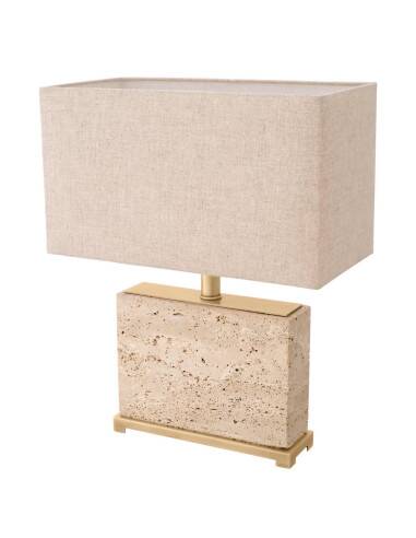 Pair of travertine and patinated brass table lamps, perfect for contemporary interiors.