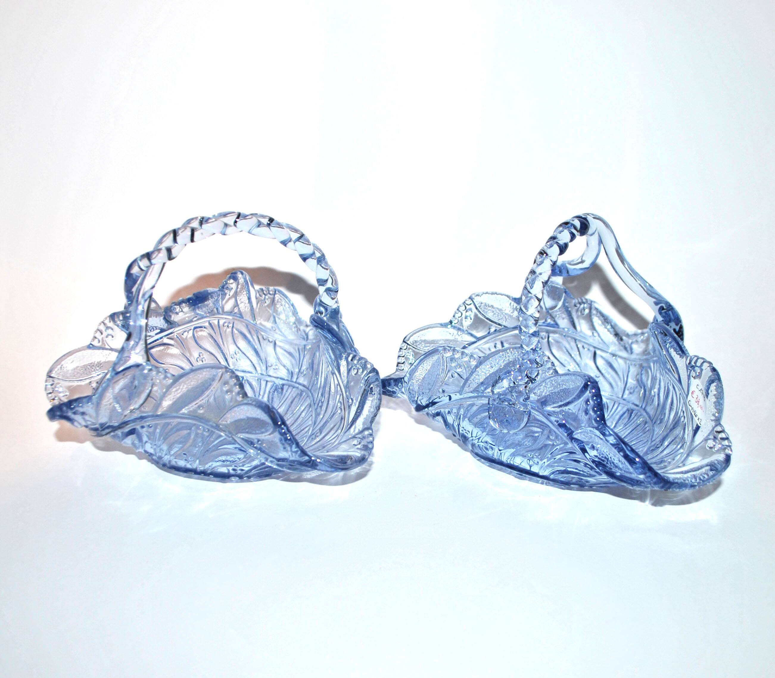 Set of 2 blue glass bowl basket emptiers from Fenne? Meisenthal?