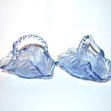 Set of 2 blue glass bowl basket emptiers from Fenne? Meisenthal?
