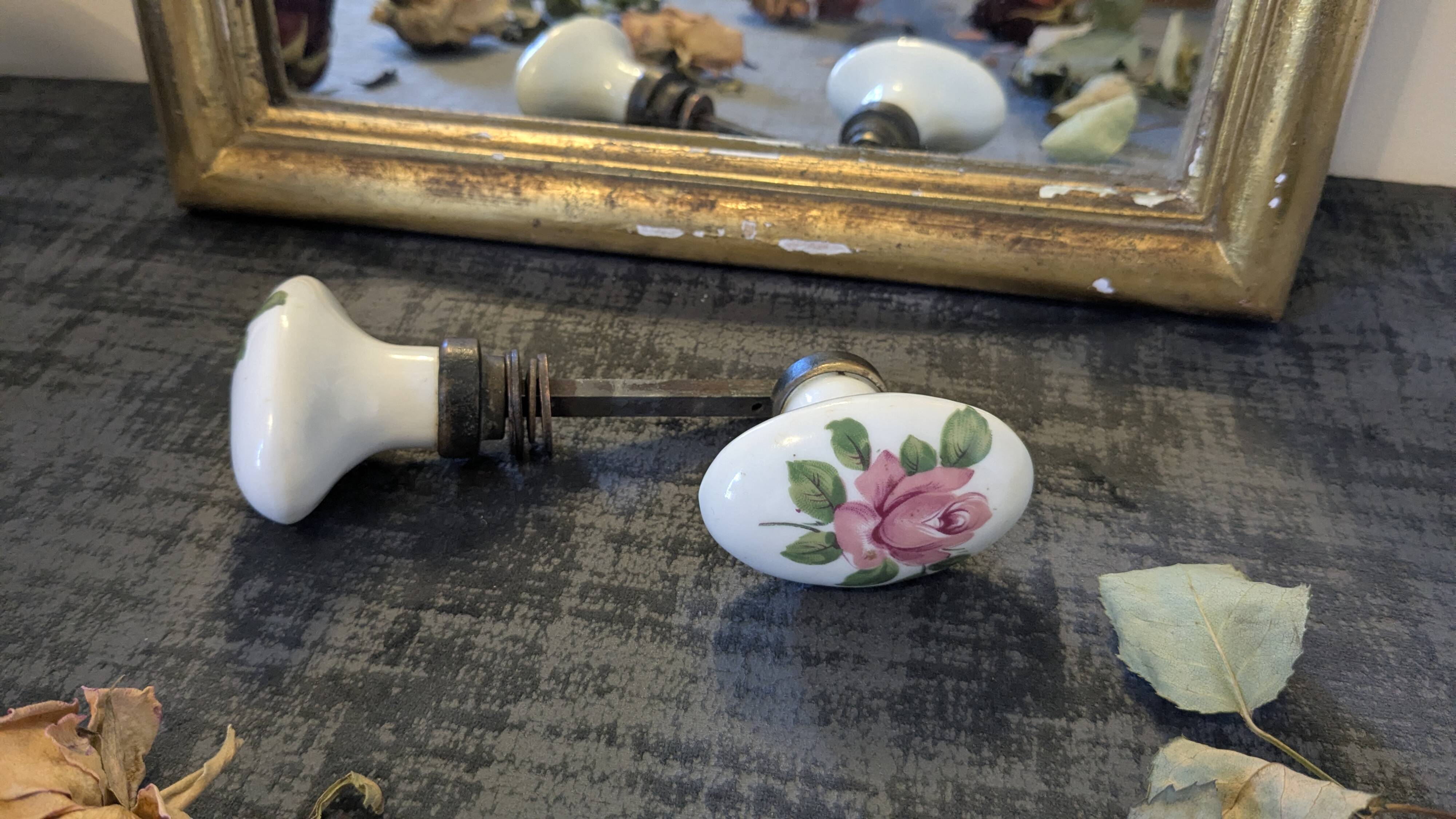 Pair of floral ceramic handles, vintage charm
