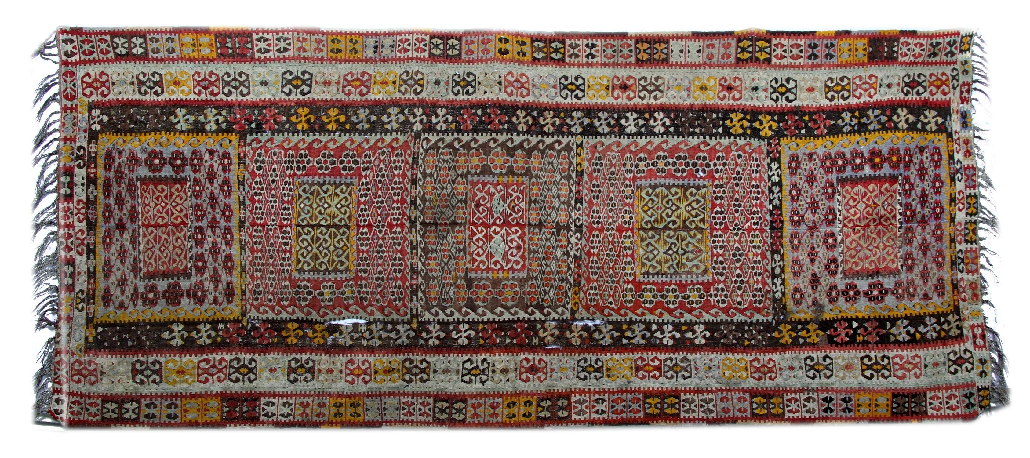 Antique Turkish Kilim Rug Traditional Tribal Runner Hand-Woven