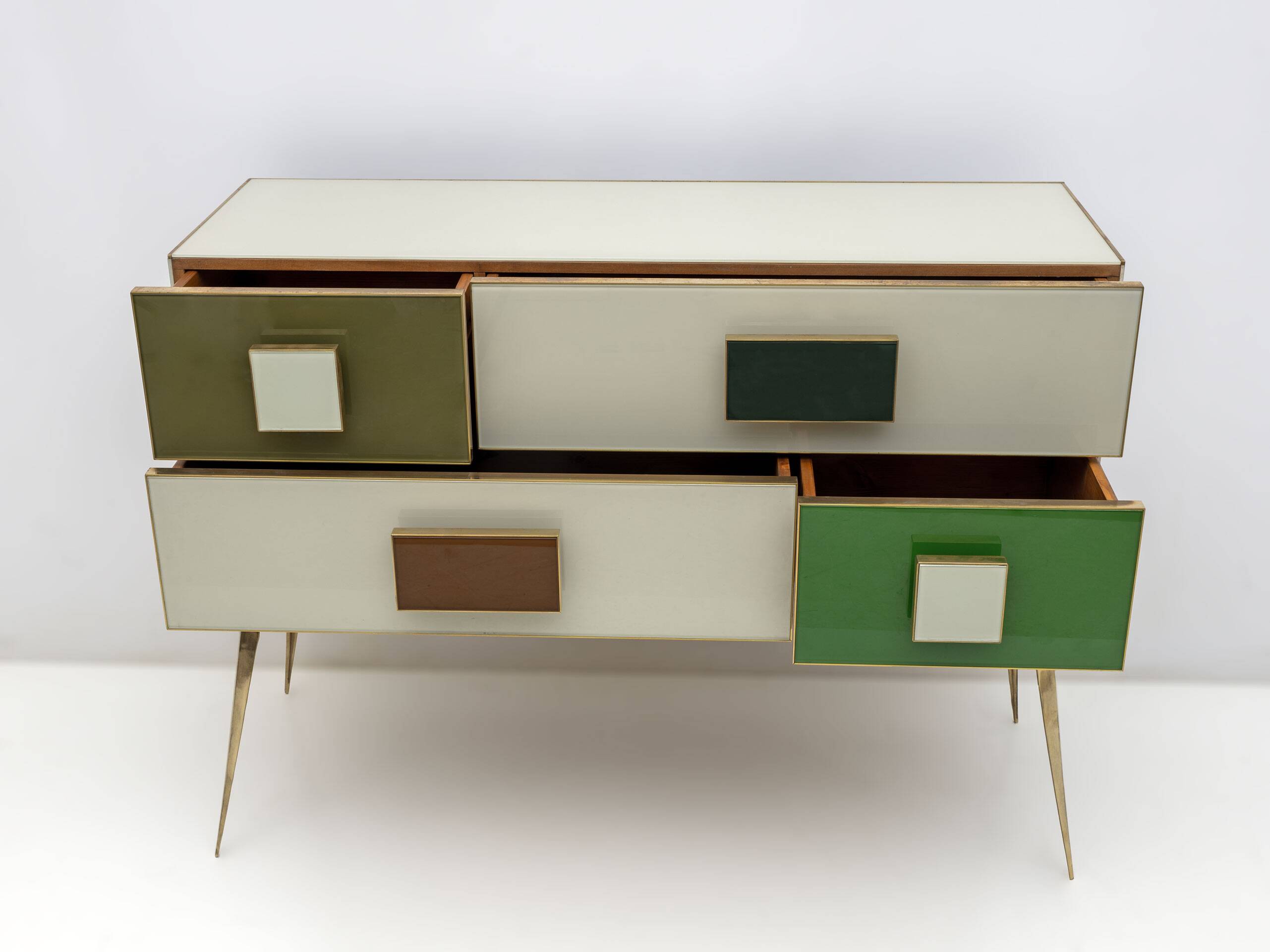 Postmodern Italian Dresser/Chest Colored Glass and Brass, 1980s