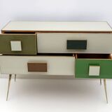 Postmodern Italian Dresser/Chest Colored Glass and Brass, 1980s