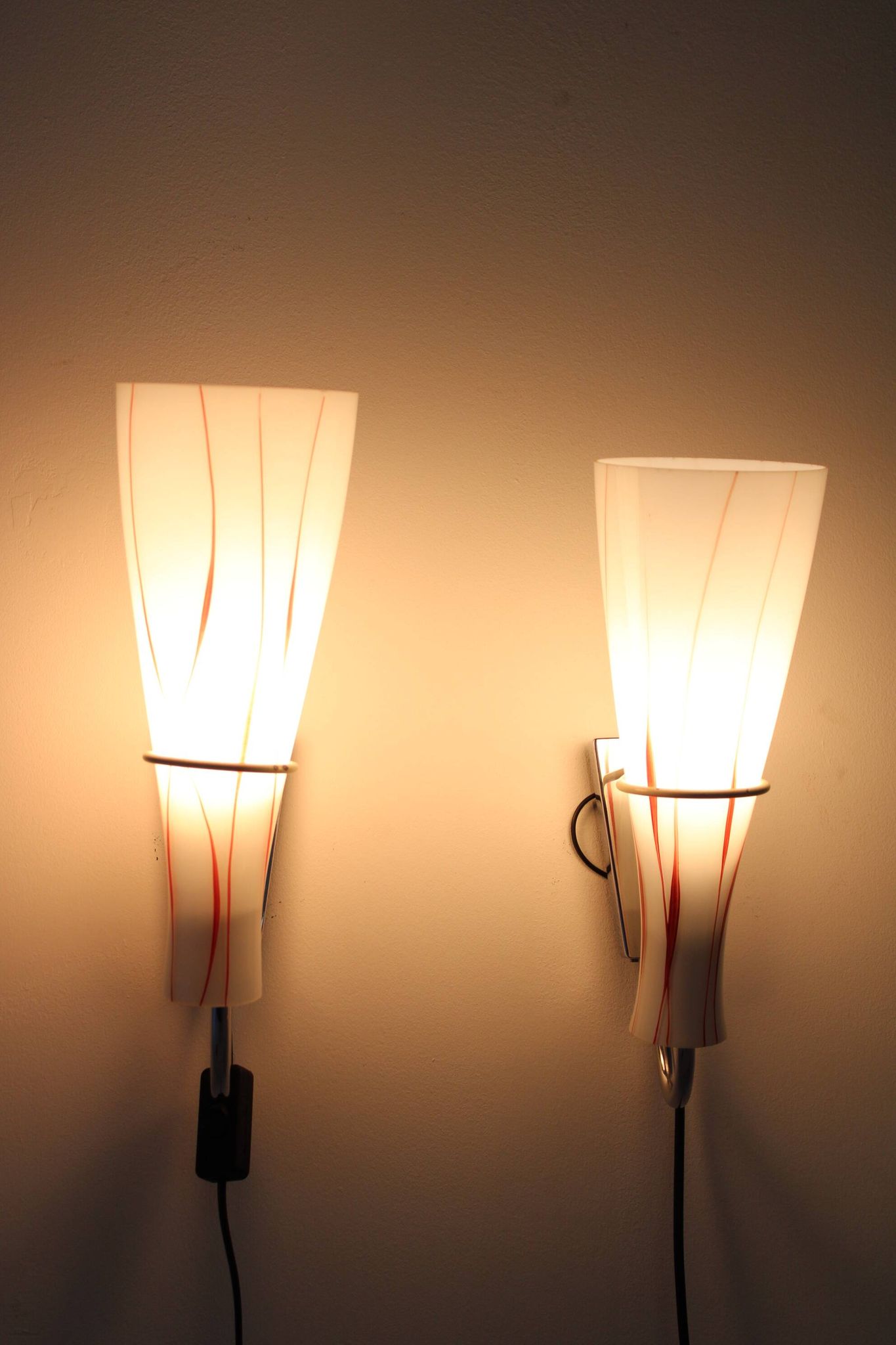 1970s Pair of Glass Wall Lamps , Czechoslovakia
