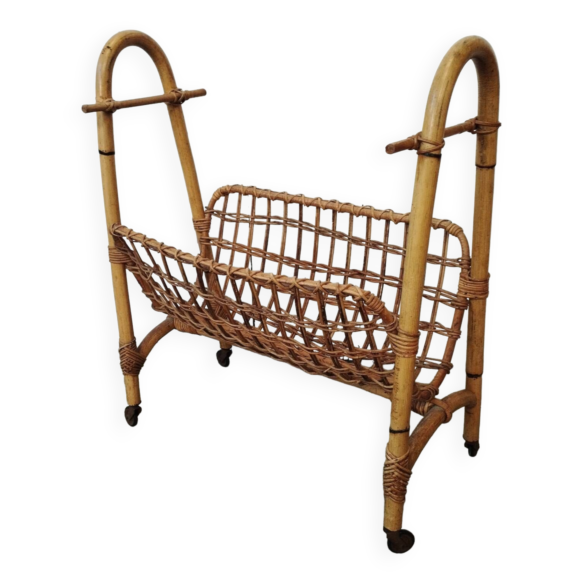 Vintage rattan and bamboo magazine rack