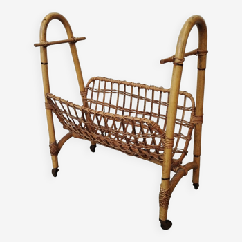 Vintage rattan and bamboo magazine rack