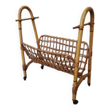 Vintage rattan and bamboo magazine rack