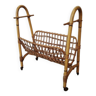 Vintage rattan and bamboo magazine rack