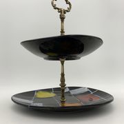 Vintage ceramic and brass cake display 1950s