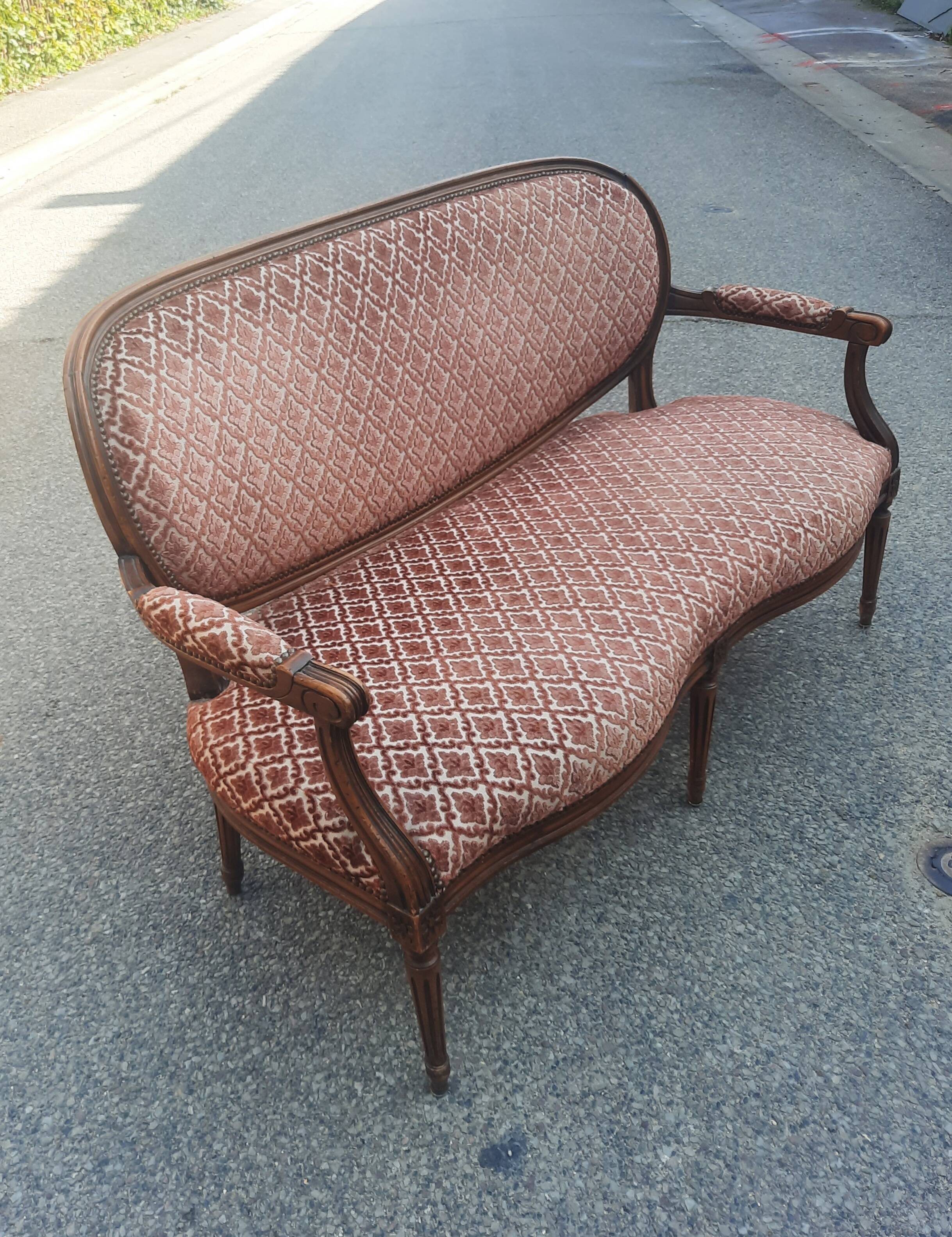 Louis XVI style sofa in natural wood