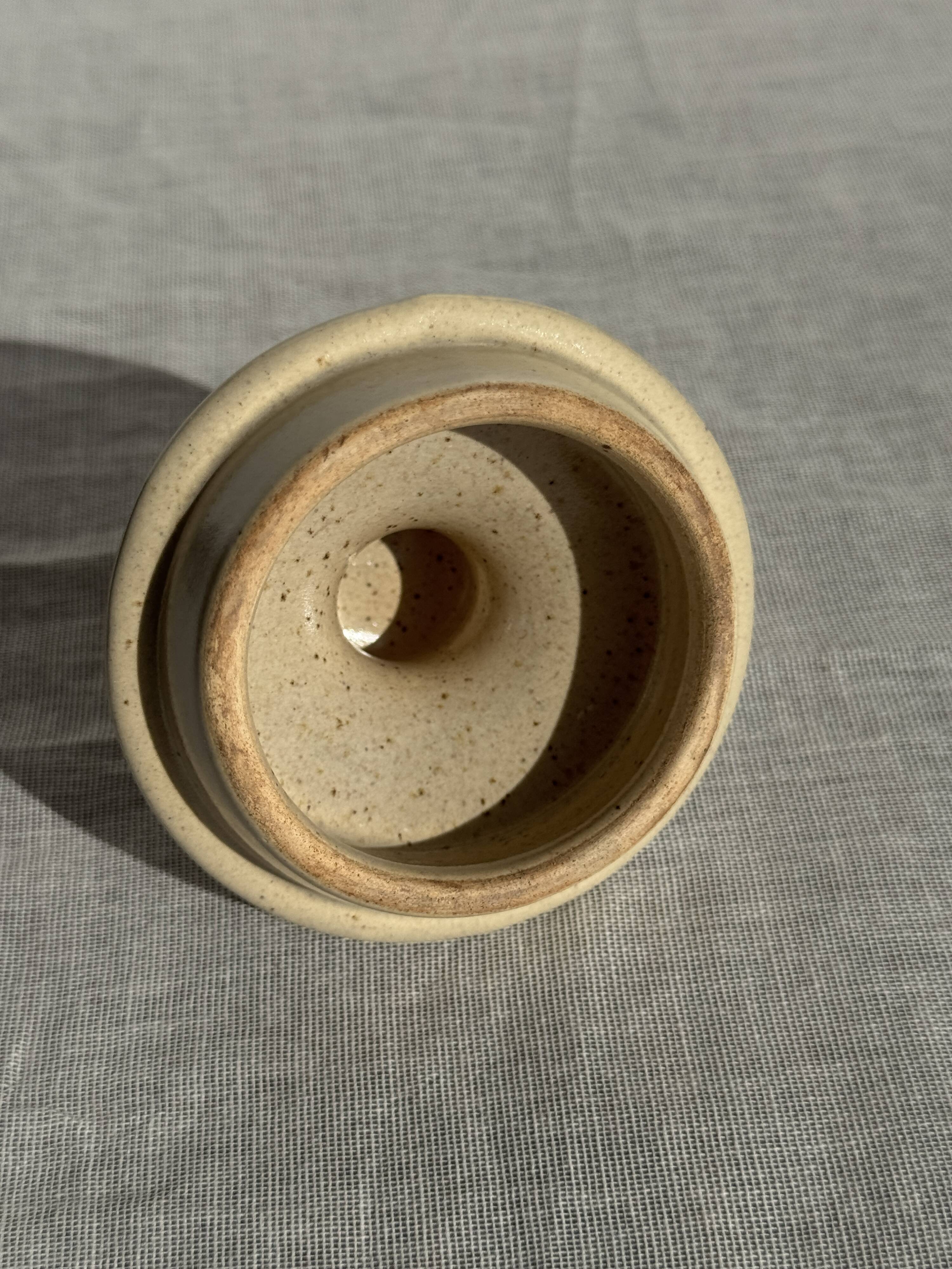 Vintage beige stoneware teapot with pink flower pattern H22