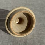 Vintage beige stoneware teapot with pink flower pattern H22