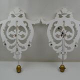 Pair of white patinated wood wall lamps
