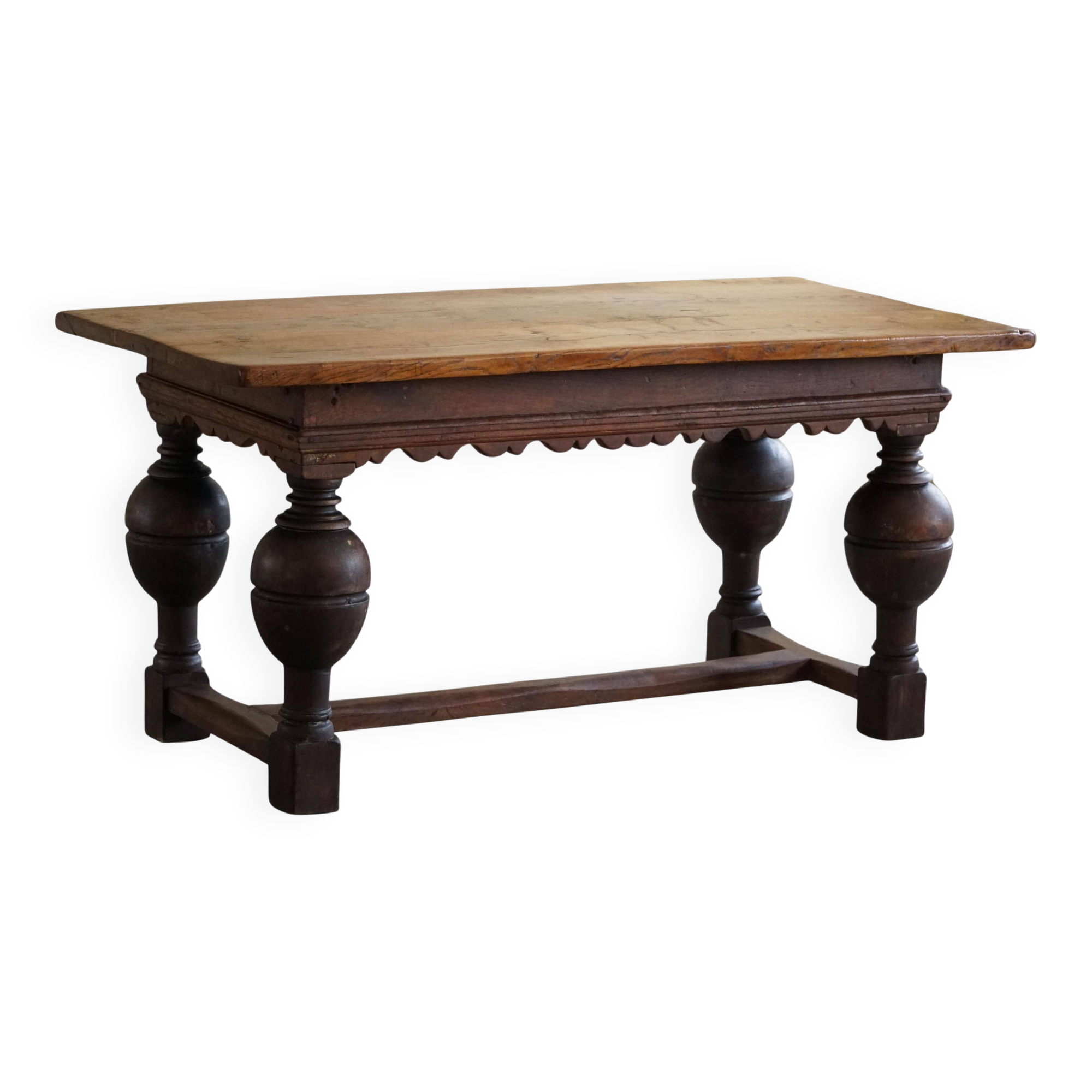 19th-century baroque dining table/desk in oak, Danish cabinetmaker.