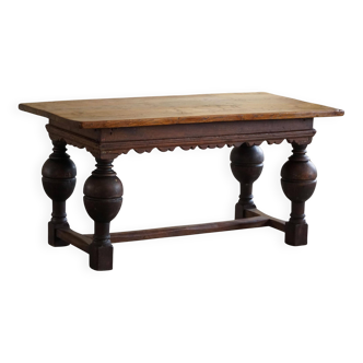 19th-century baroque dining table/desk in oak, Danish cabinetmaker.