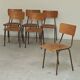 Set of 6 Czech school chairs in metal and wood, Kovona bistro style.