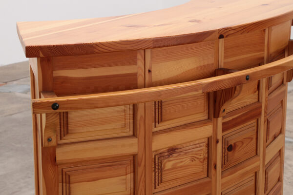 Bar brutaliste en bois avec 3 chaises de bar, 1970s