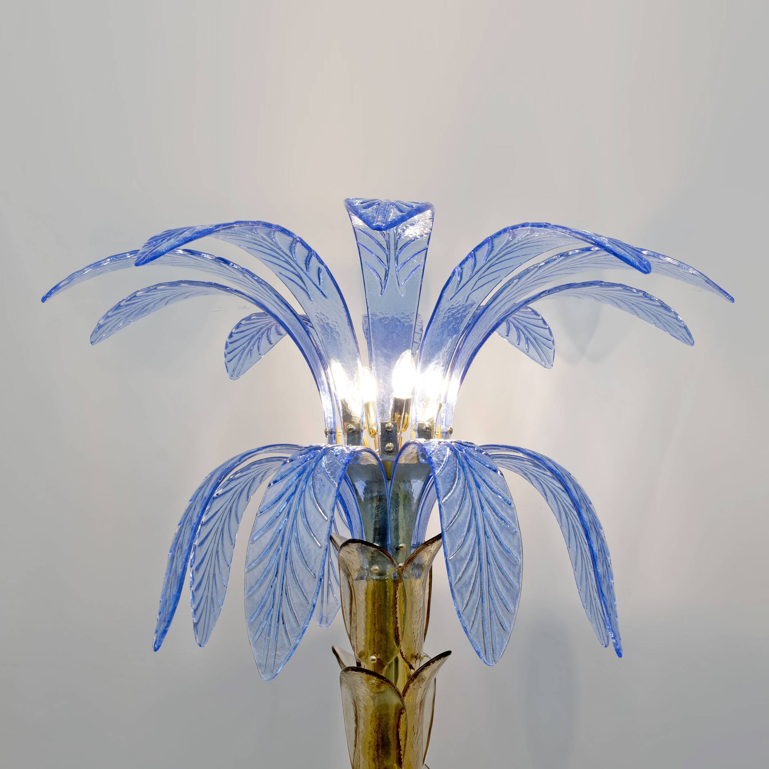 Mid-Century Modern Murano Glass and Brass Palm Tree Floor Lamp