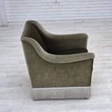 1970s, Danish armchair, original green furniture velour, beech wood.