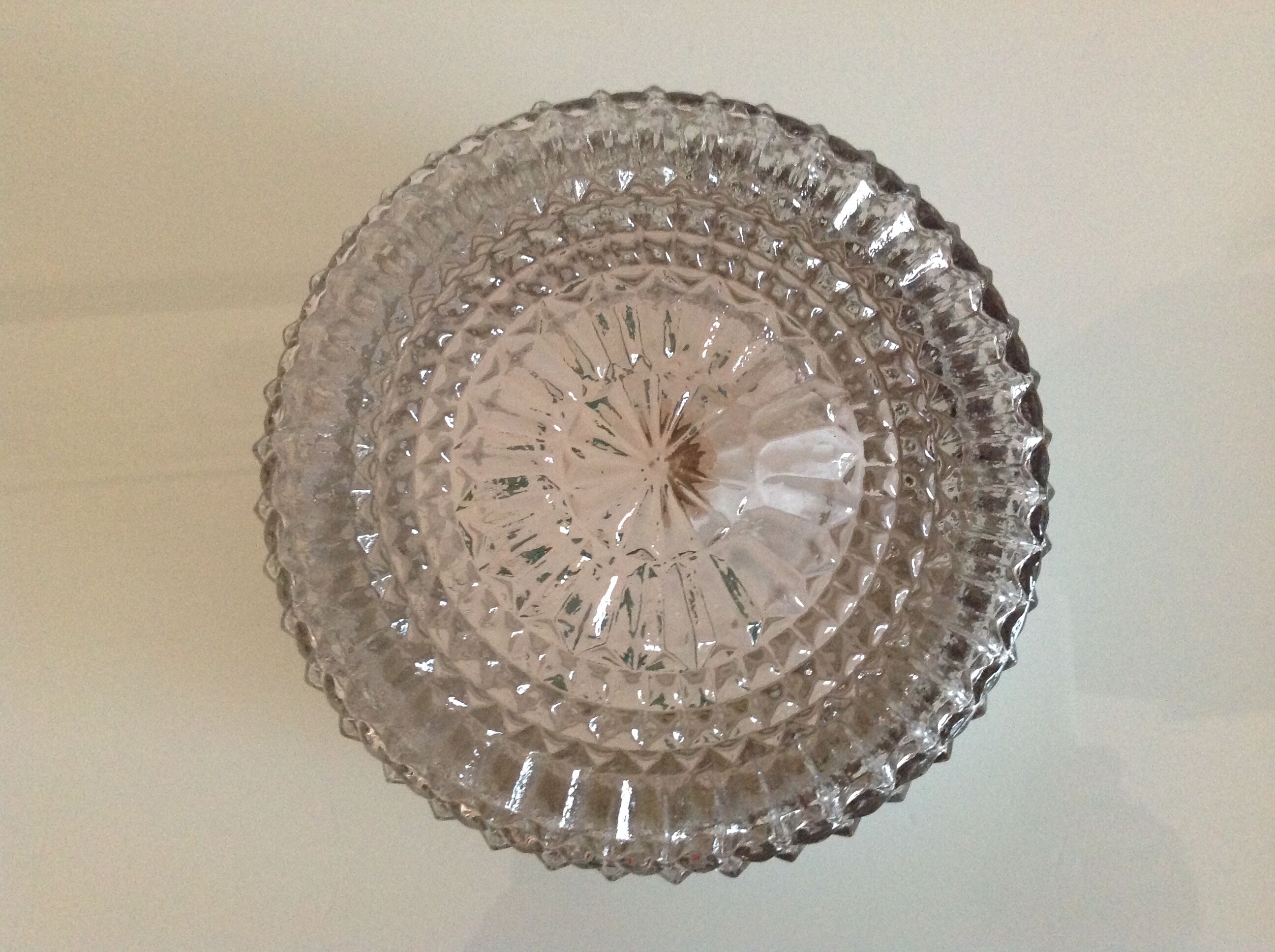Round ceiling lamp in structured glass vintage 60s-70s