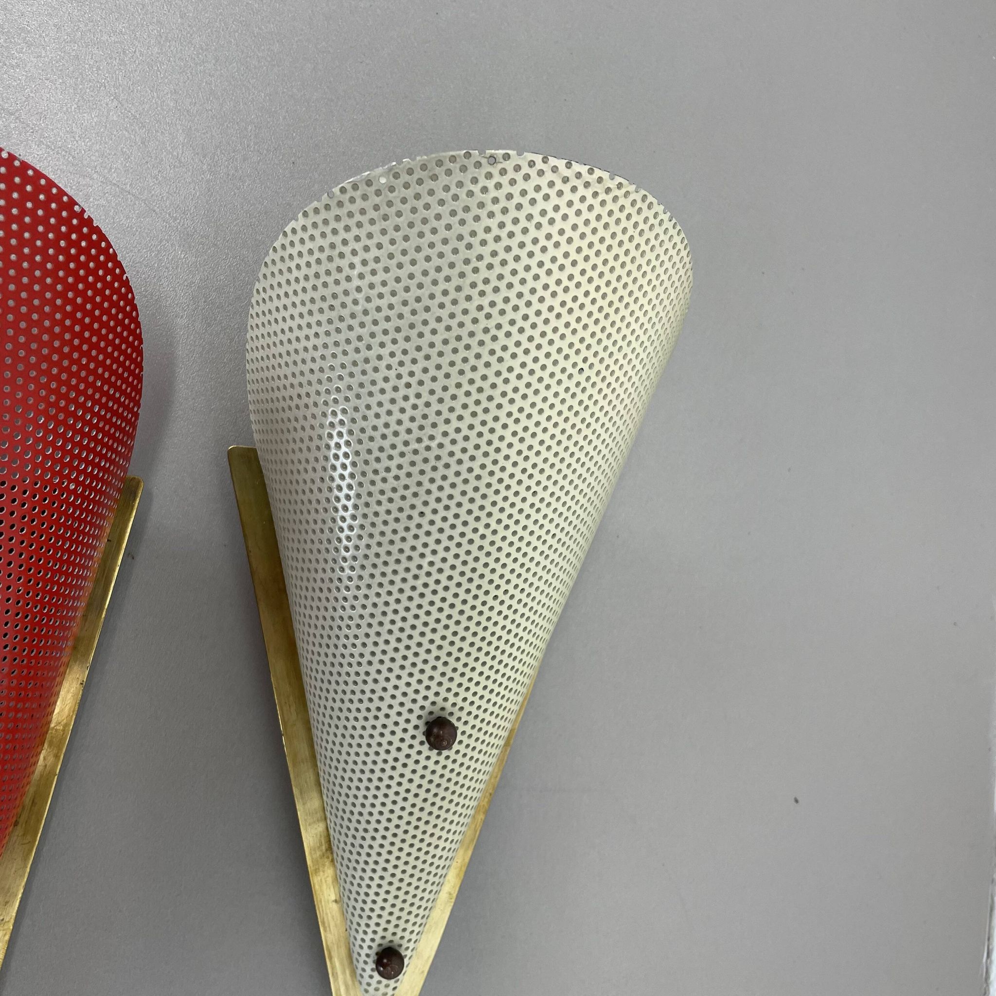 Set of two hole pattern theatre wall light sconces, france, 1950
