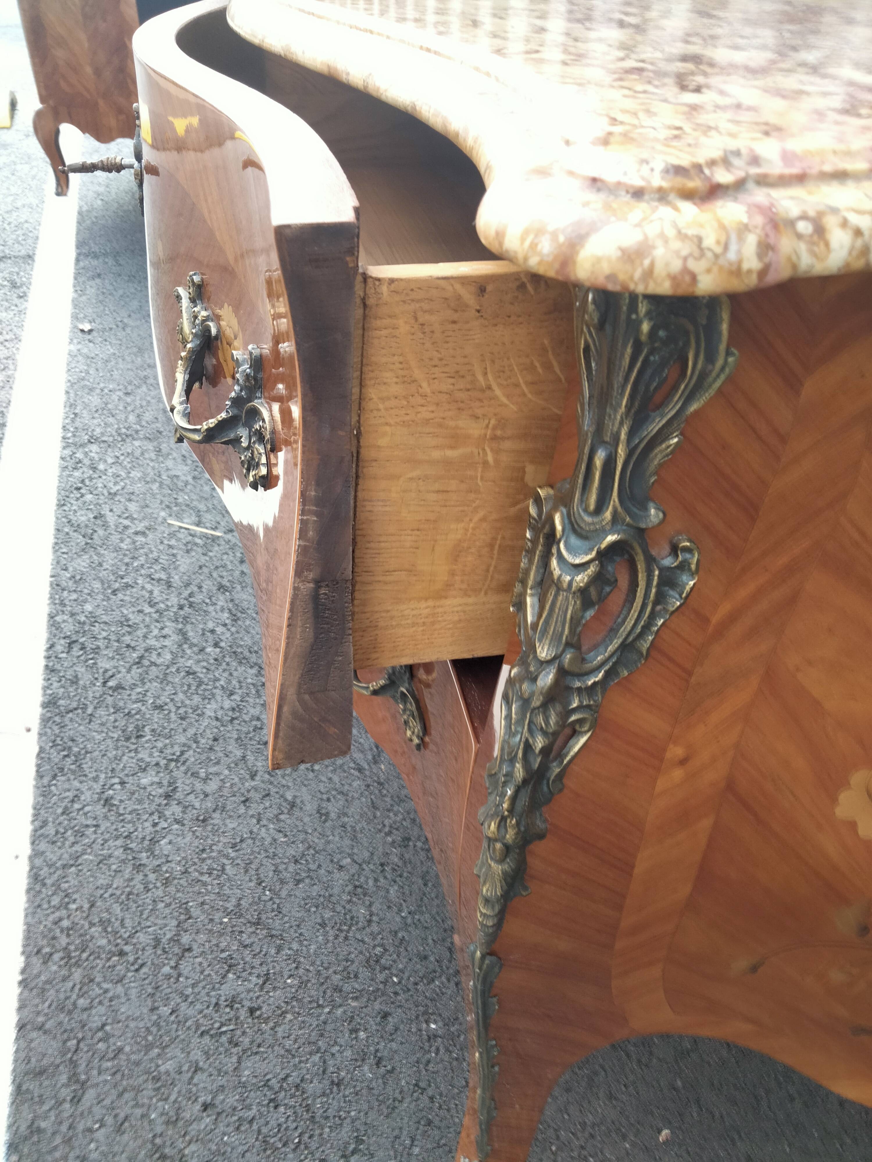 Old style chest of drawers Louis XV marquetry marble top