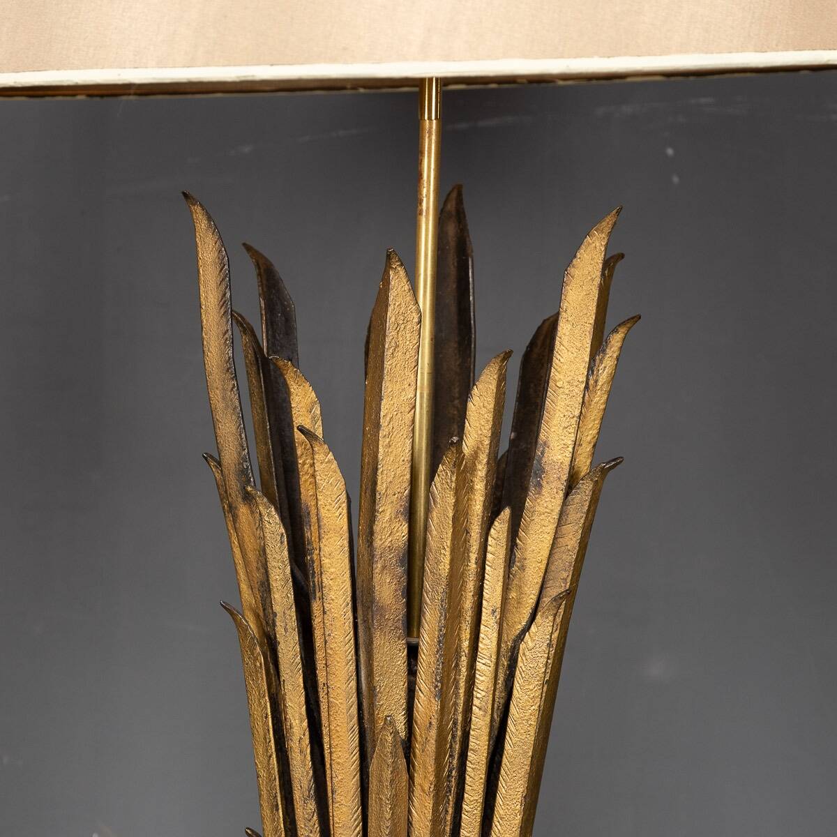 A french gilt wrought iron floor lamp, attributed to maison bagues c.1970