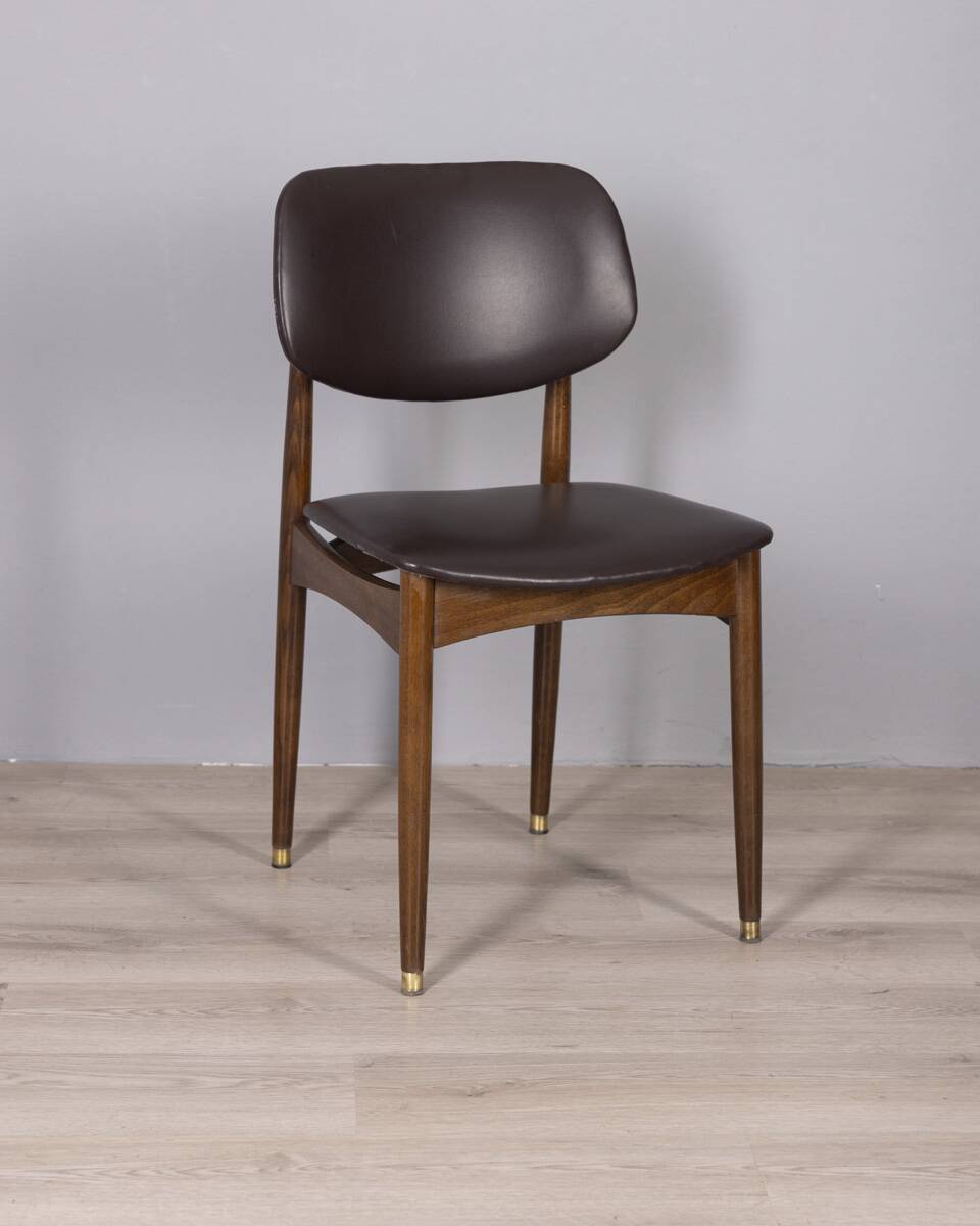 Set of 8 vintage 1960s wood and leather chairs designed by anonima castelli