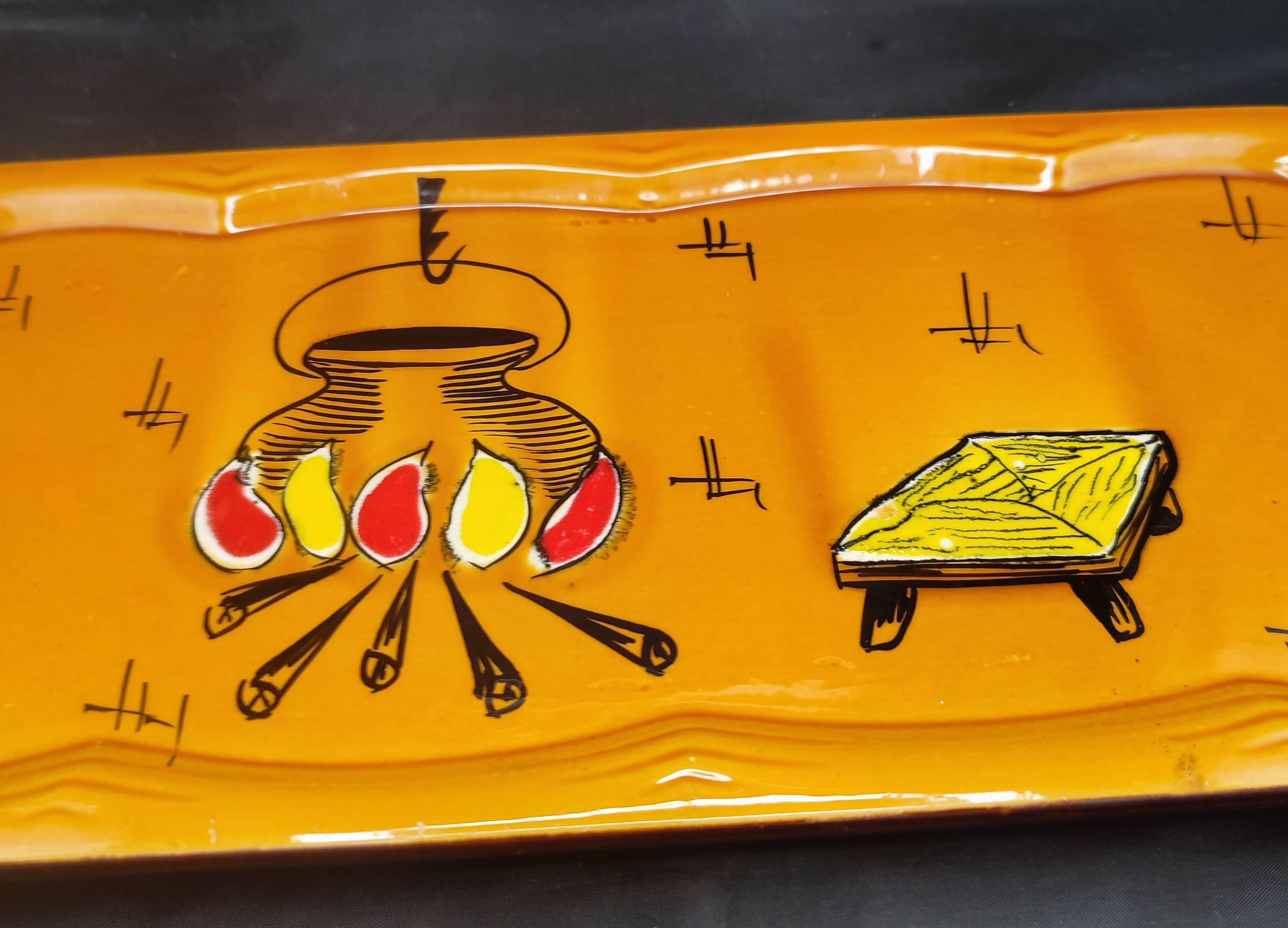 Long vintage ceramic plate from Poët-Laval