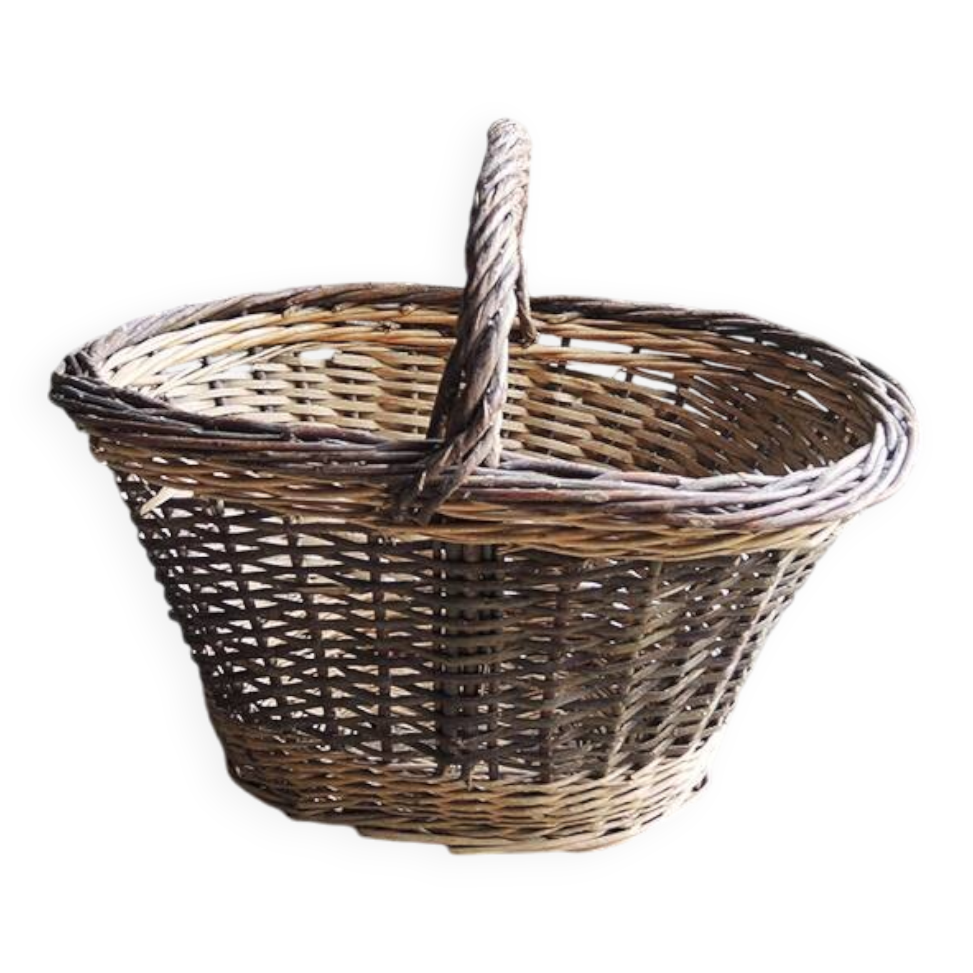 Antique Oval Two-Tone Wicker Basket