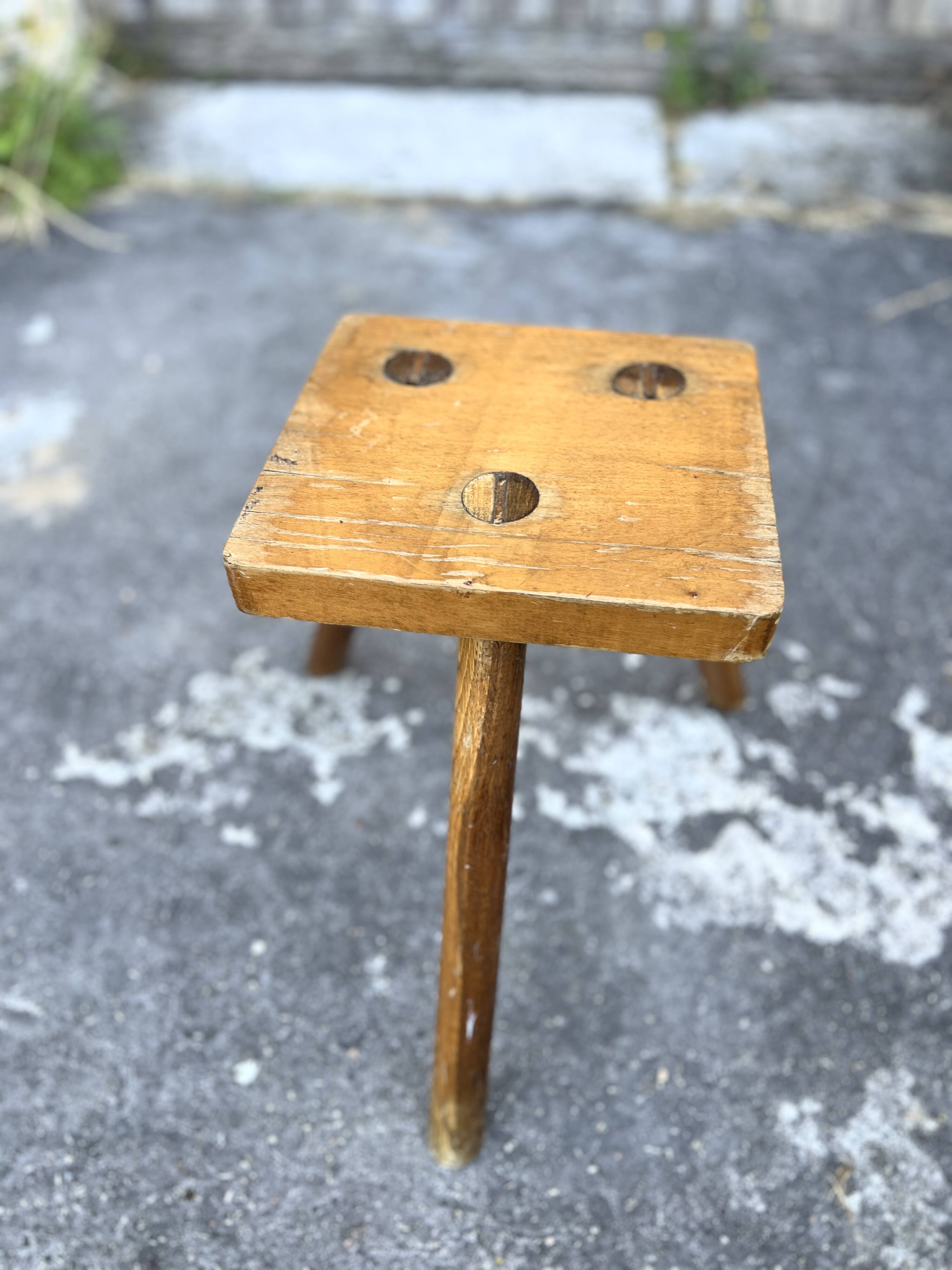 Brutalist tripod stool solid wood keyed